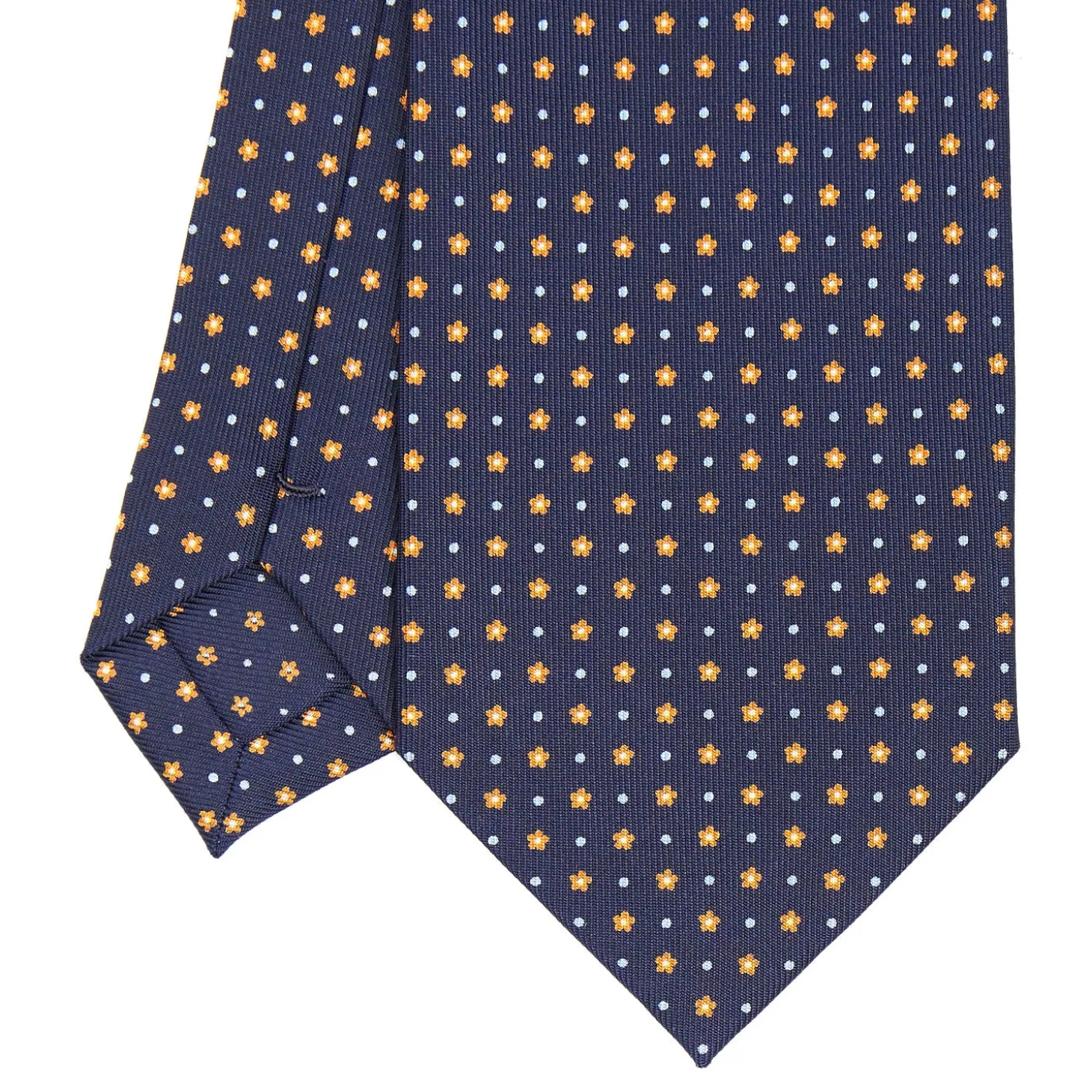 CRAVATTA SARTORIALE CLASSICA IN SETA BLU SCURO Microfantasia fiore