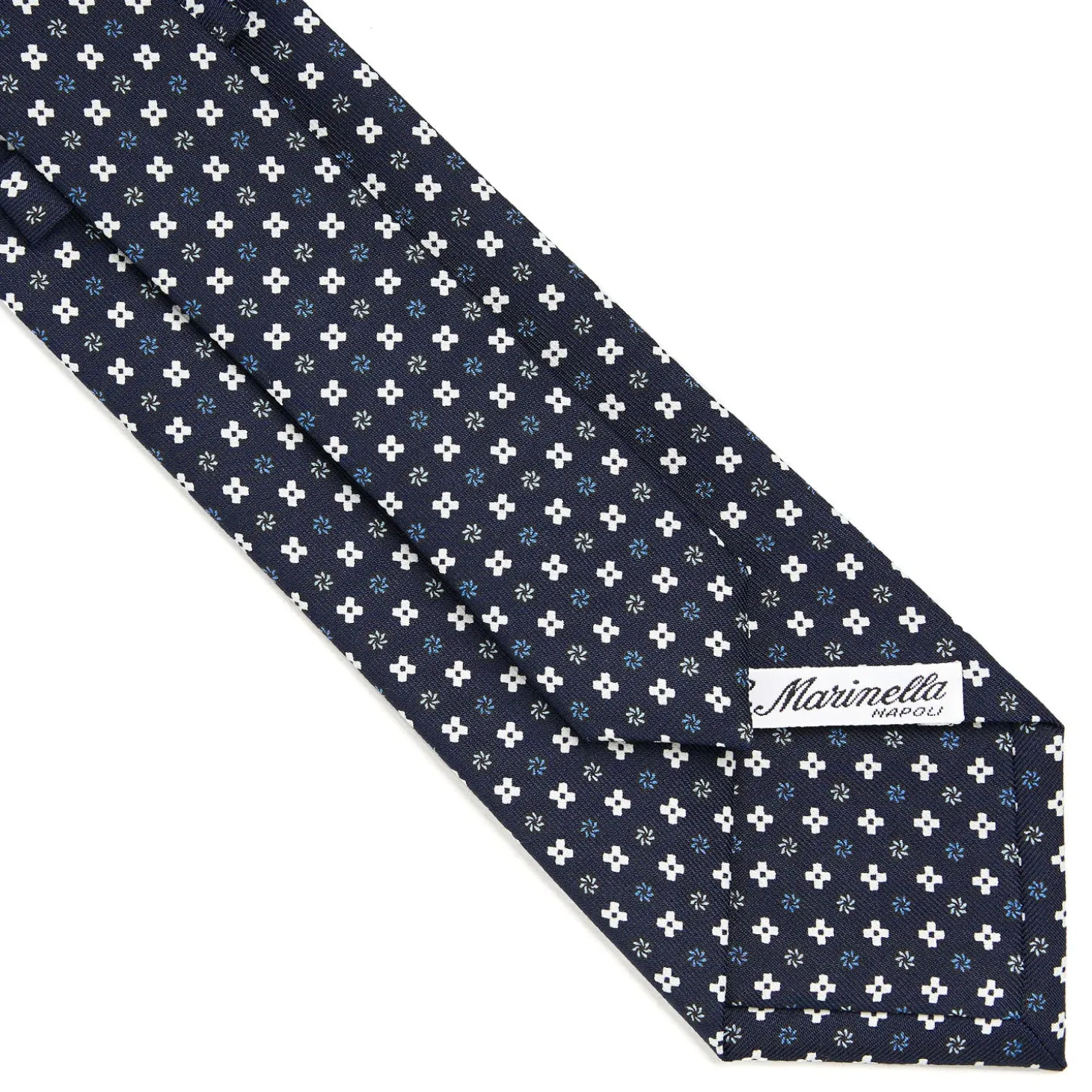 CRAVATTA SARTORIALE CLASSICA IN SETA BLU SCURO Microfantasia fiore