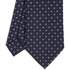 CRAVATTA SARTORIALE CLASSICA IN SETA BLU SCURO Microfantasia fiore