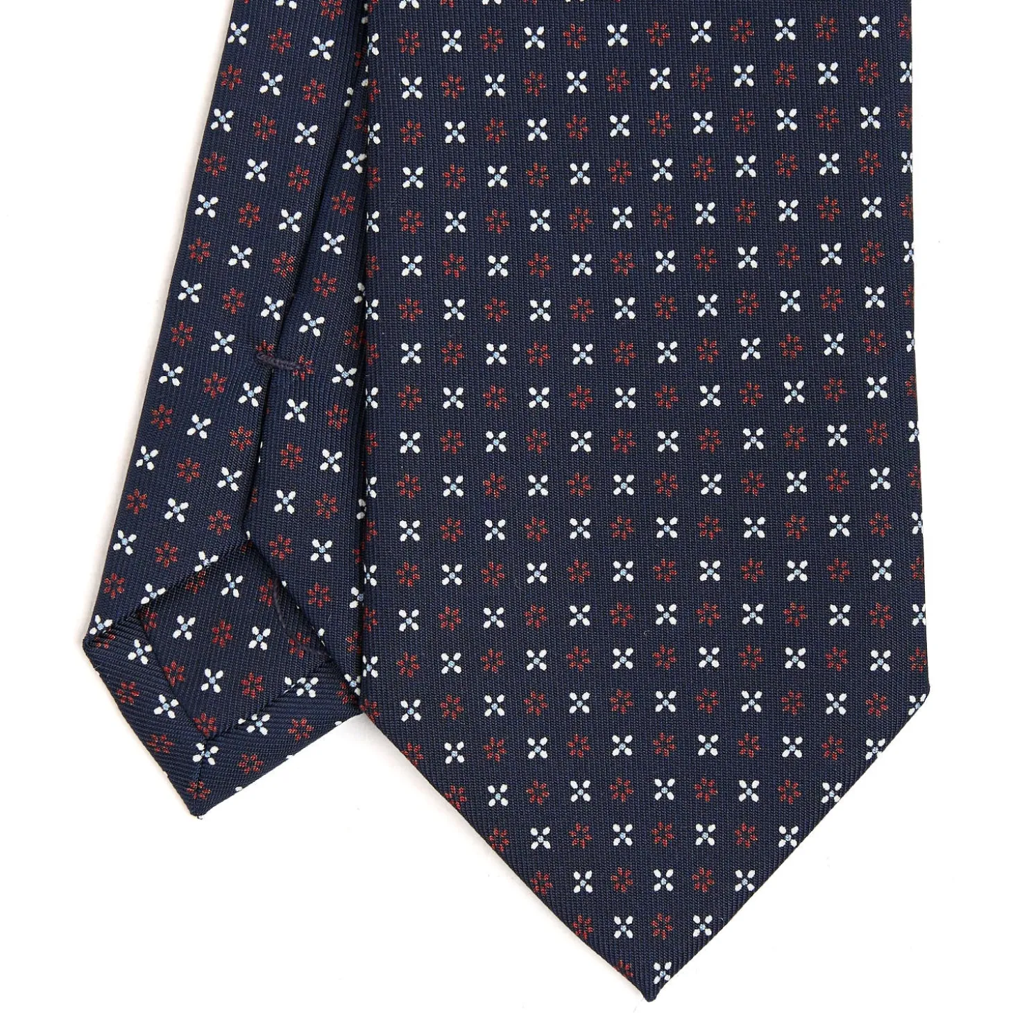 CRAVATTA SARTORIALE CLASSICA IN SETA BLU SCURO Microfantasia fiore
