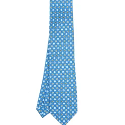 CRAVATTA SARTORIALE CLASSICA IN SETA AZZURRA Microfantasia fiore