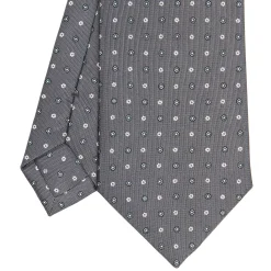 CRAVATTA SARTORIALE CLASSICA IN SETA GRIGIO SCURO Microfantasia fiore