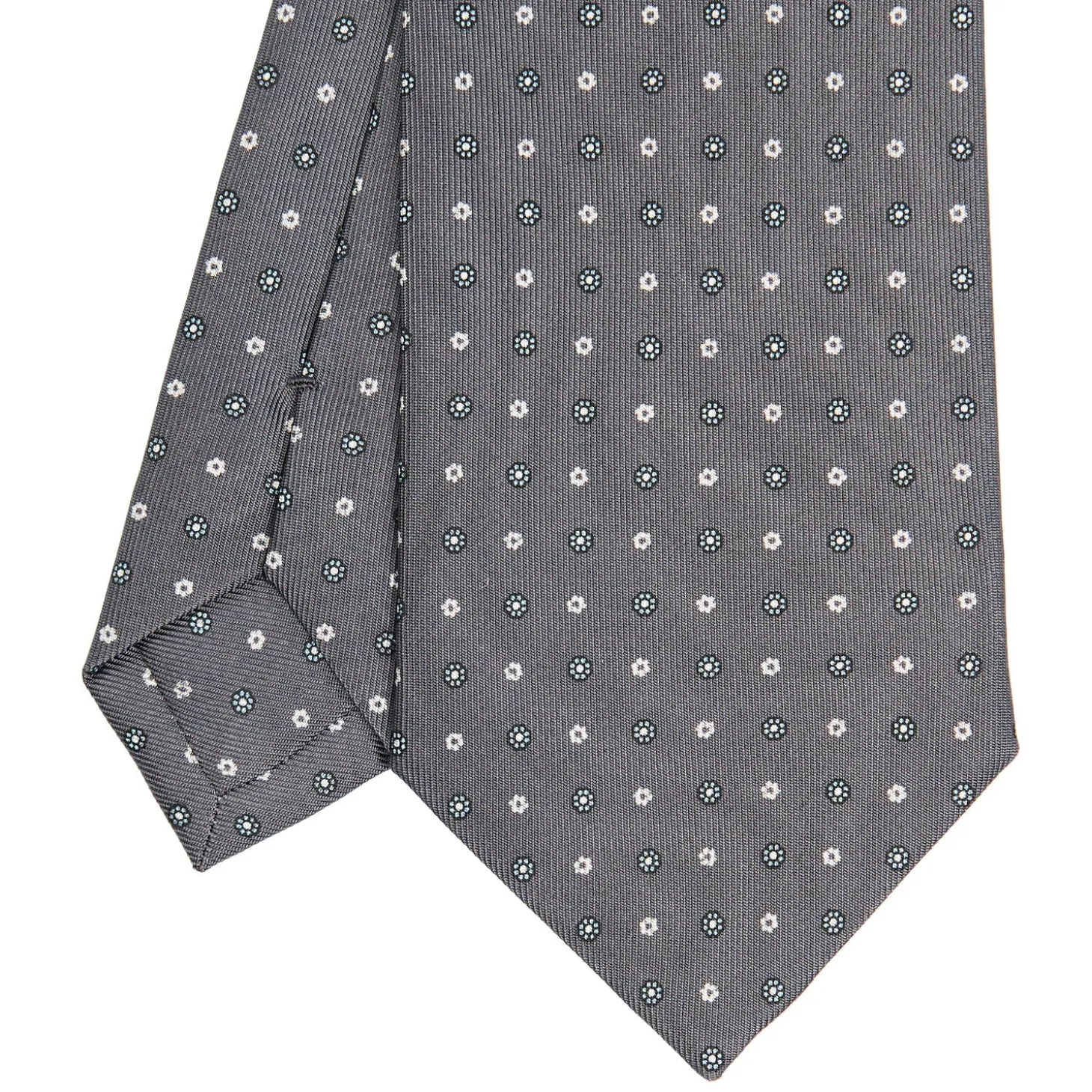 CRAVATTA SARTORIALE CLASSICA IN SETA GRIGIO SCURO Microfantasia fiore