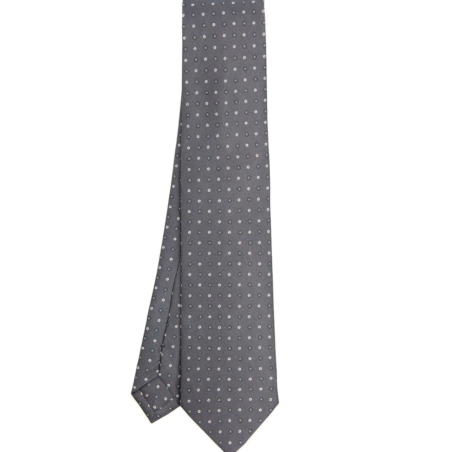 CRAVATTA SARTORIALE CLASSICA IN SETA GRIGIO SCURO Microfantasia fiore