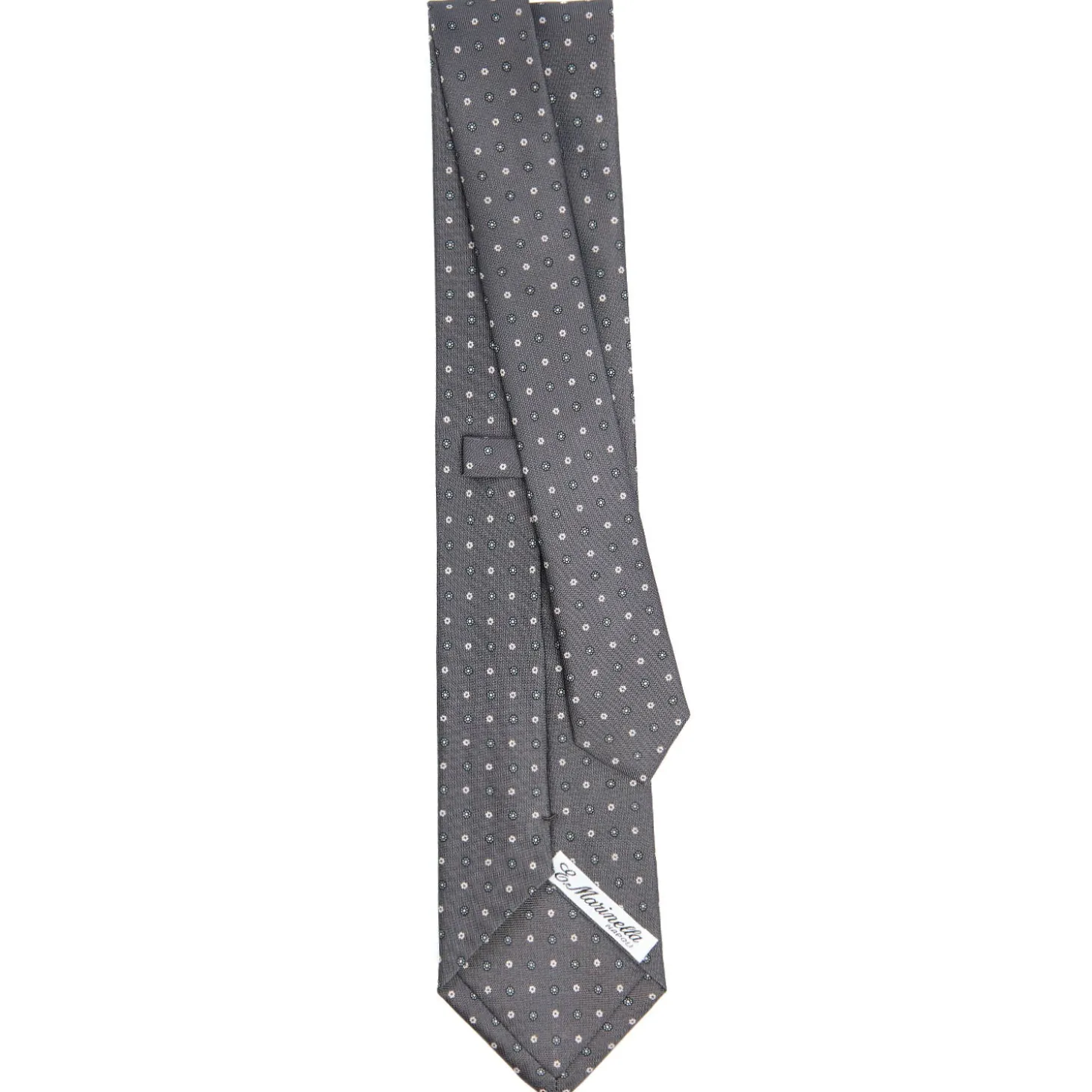 CRAVATTA SARTORIALE CLASSICA IN SETA GRIGIO SCURO Microfantasia fiore