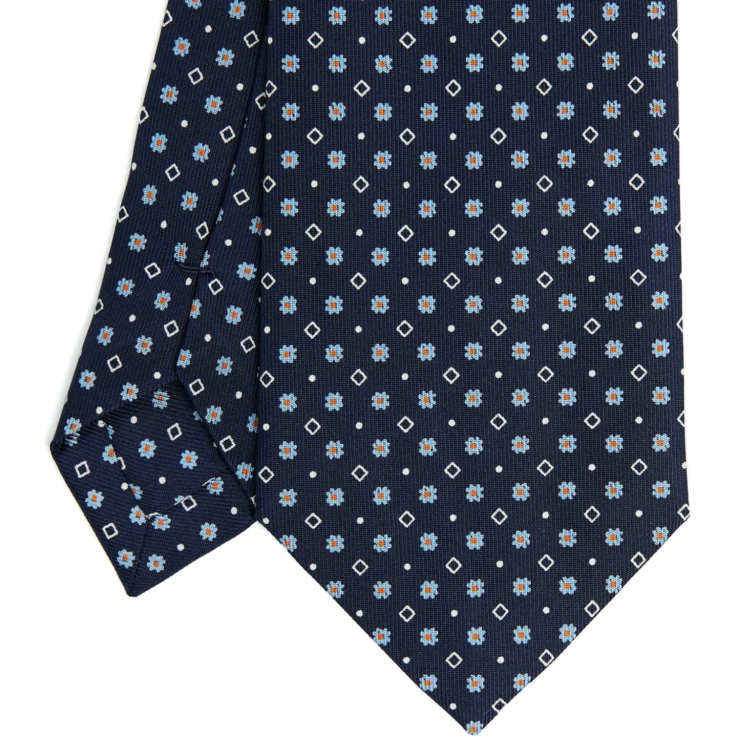 CRAVATTA SARTORIALE CLASSICA IN SETA BLU SCURO Microfantasia fiore