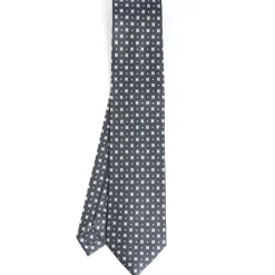 CRAVATTA SARTORIALE CLASSICA IN SETA GRIGIO SCURO Microfantasia fiore