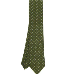 CRAVATTA SARTORIALE CLASSICA IN SETA VERDE OLIVA Microfantasia fiore