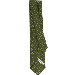 CRAVATTA SARTORIALE CLASSICA IN SETA VERDE OLIVA Microfantasia fiore
