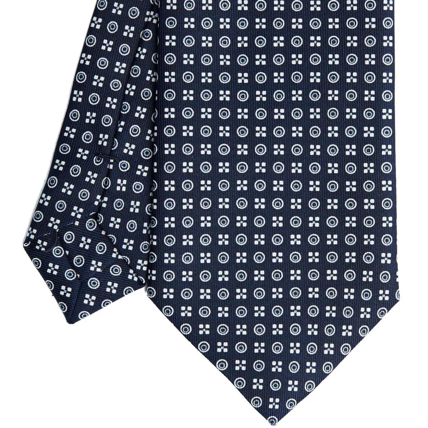 CRAVATTA SARTORIALE CLASSICA IN SETA BLU SCURO Microfantasia fiore