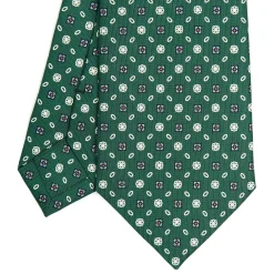 CRAVATTA SARTORIALE CLASSICA IN SETA VERDE SCURO Microfantasia fiore