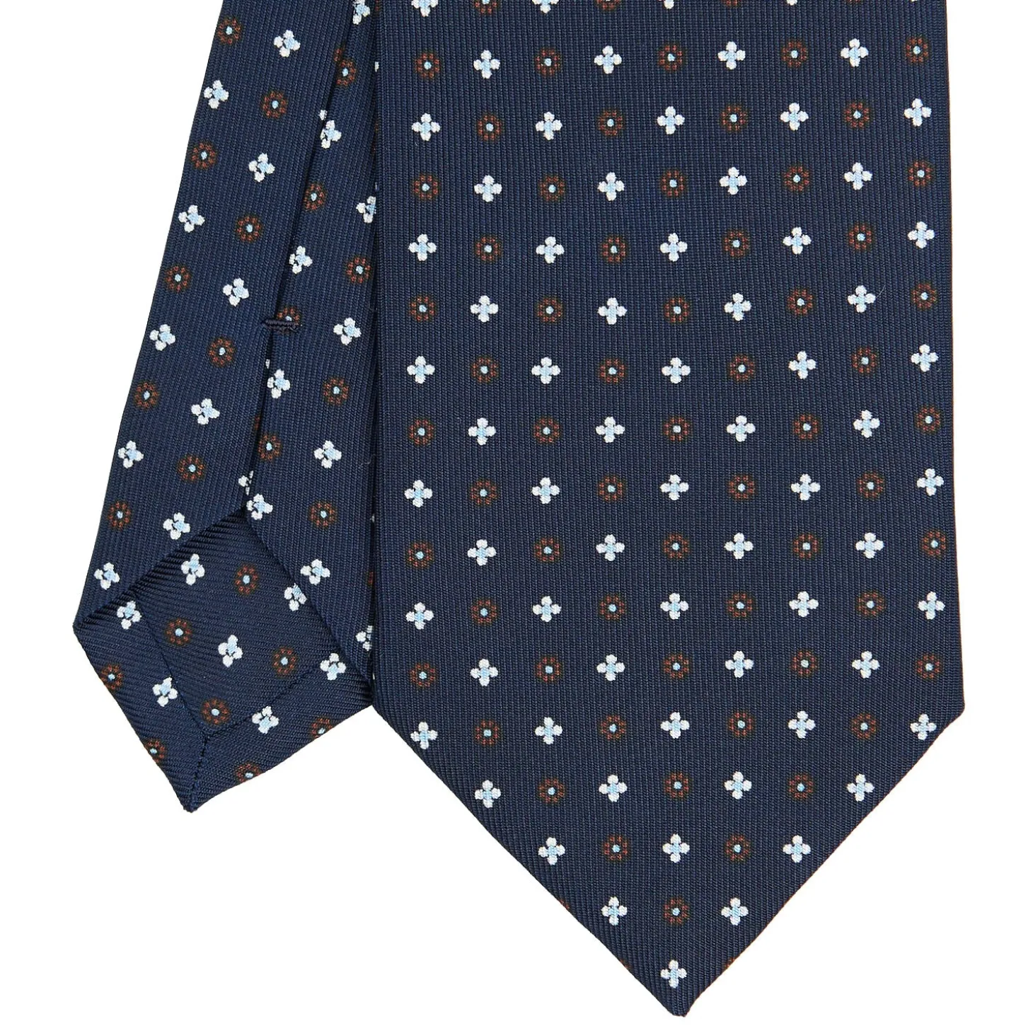 CRAVATTA SARTORIALE CLASSICA IN SETA BLU SCURO Microfantasia fiore