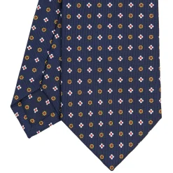 CRAVATTA SARTORIALE CLASSICA IN SETA BLU SCURO Microfantasia fiore