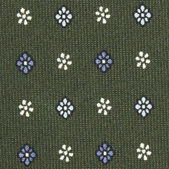 CRAVATTA SARTORIALE CLASSICA IN SETA VERDE OLIVA Microfantasia fiore