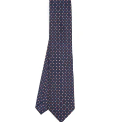 CRAVATTA SARTORIALE CLASSICA IN SETA BLU SCURO Microfantasia fiore