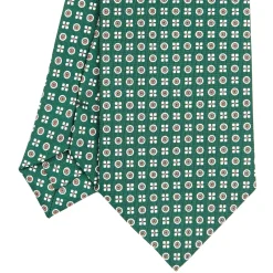 CRAVATTA SARTORIALE CLASSICA IN SETA VERDE SCURO Microfantasia fiore