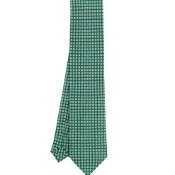 CRAVATTA SARTORIALE CLASSICA IN SETA VERDE SCURO Microfantasia fiore