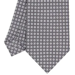 CRAVATTA SARTORIALE CLASSICA IN SETA GRIGIO SCURO Microfantasia fiore