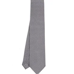 CRAVATTA SARTORIALE CLASSICA IN SETA GRIGIO SCURO Microfantasia fiore
