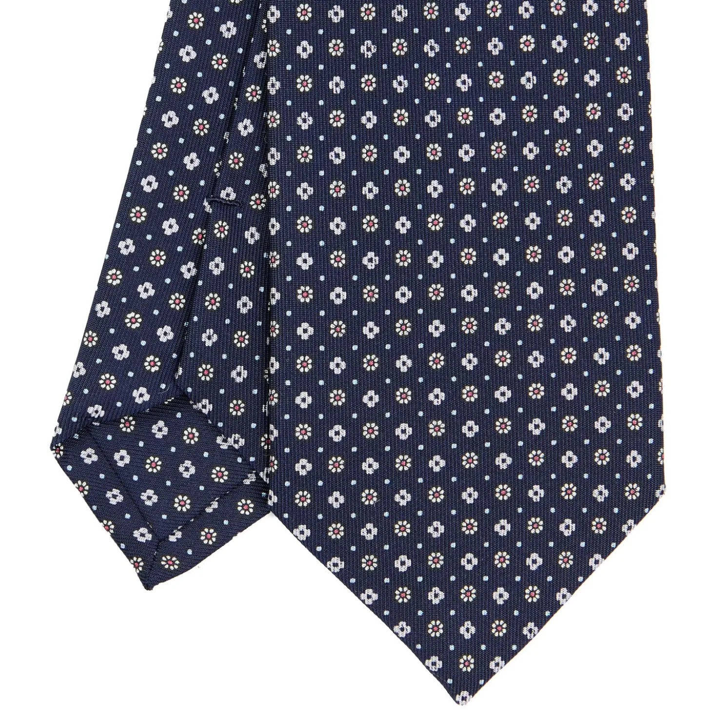 CRAVATTA SARTORIALE CLASSICA IN SETA BLU SCURO Microfantasia fiore