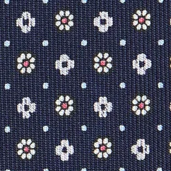 CRAVATTA SARTORIALE CLASSICA IN SETA BLU SCURO Microfantasia fiore