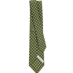 CRAVATTA SARTORIALE CLASSICA IN SETA VERDE OLIVA Microfantasia fiore