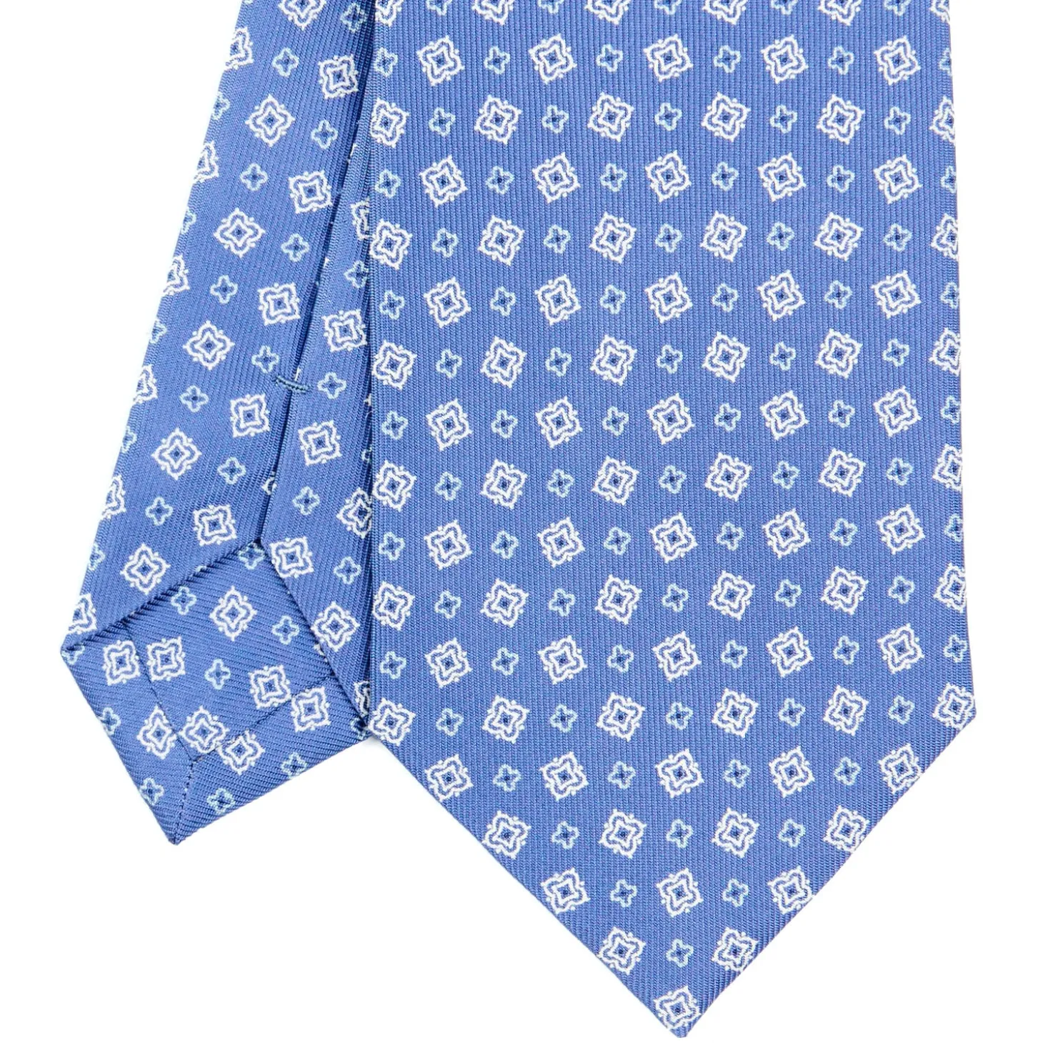 CRAVATTA SARTORIALE CLASSICA IN SETA AZZURRO POLVERE Microfantasia fiore