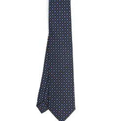 CRAVATTA SARTORIALE CLASSICA IN SETA BLU SCURO Microfantasia fiore