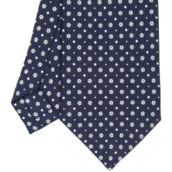 CRAVATTA SARTORIALE CLASSICA IN SETA BLU SCURO Microfantasia fiore