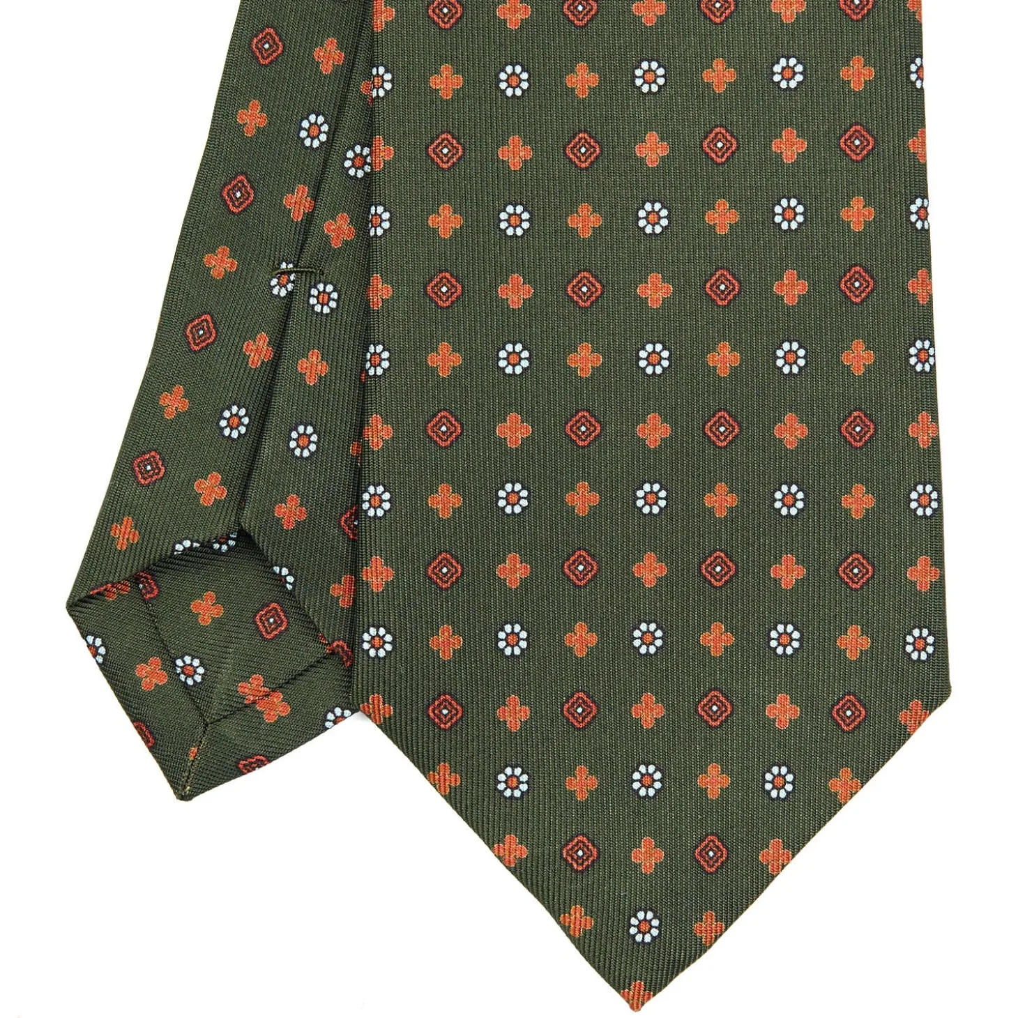 CRAVATTA SARTORIALE CLASSICA IN SETA VERDE OLIVA Microfantasia fiore