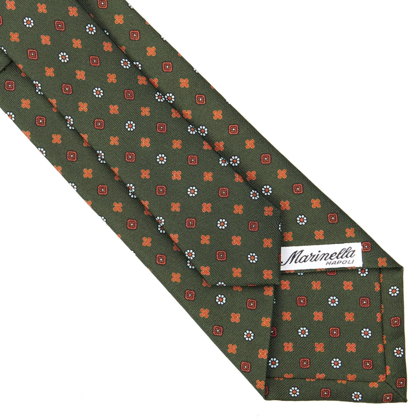 CRAVATTA SARTORIALE CLASSICA IN SETA VERDE OLIVA Microfantasia fiore