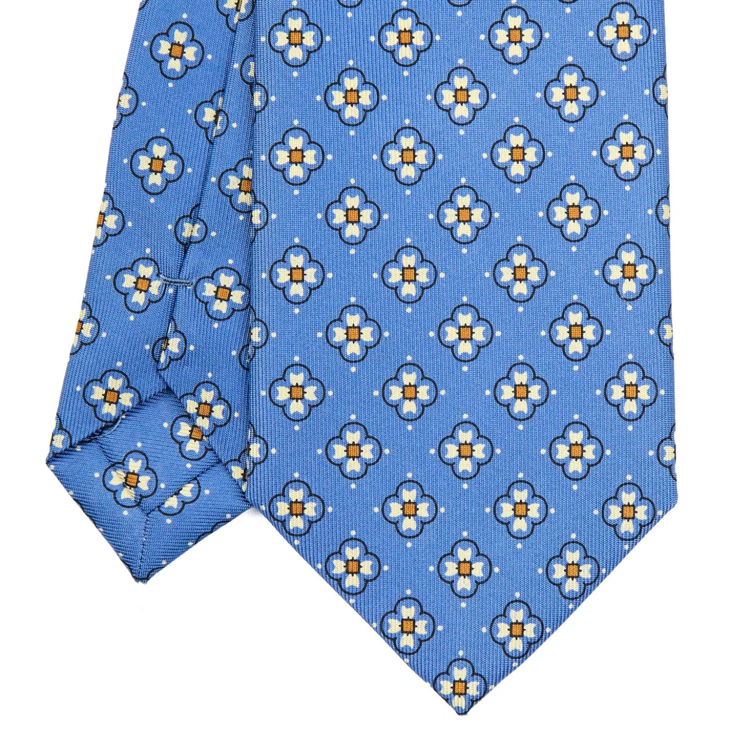 CRAVATTA SARTORIALE CLASSICA IN SETA AZZURRO POLVERE Microfantasia fiore