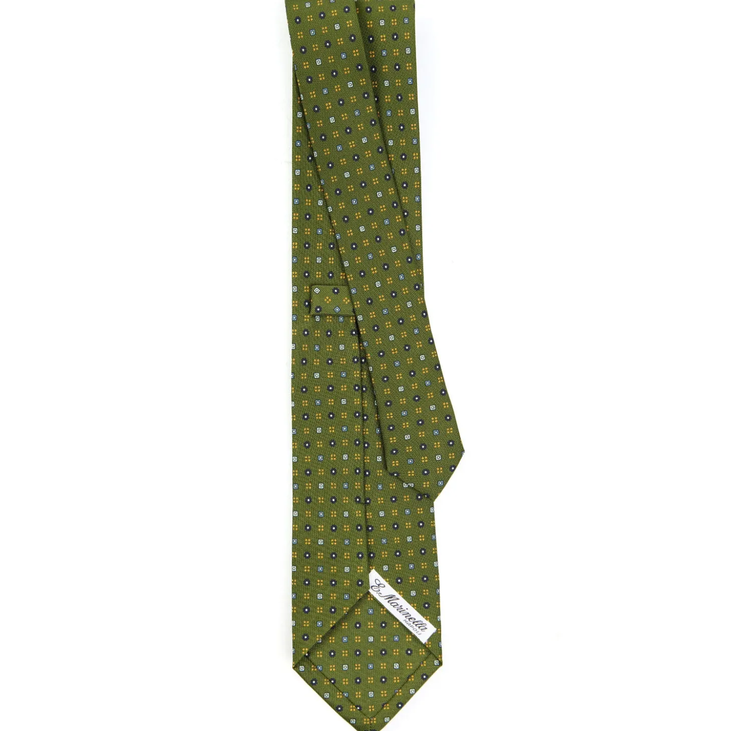 CRAVATTA SARTORIALE CLASSICA IN SETA VERDE OLIVA Microfantasia fiore