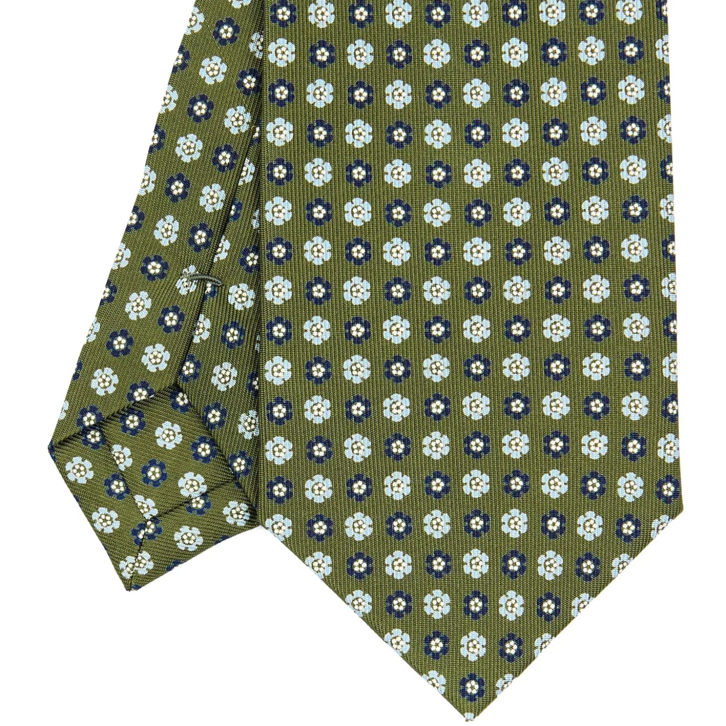 CRAVATTA SARTORIALE CLASSICA IN SETA VERDE OLIVA Microfantasia fiore