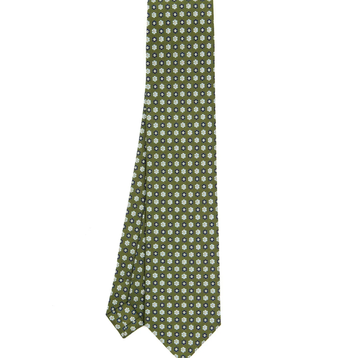CRAVATTA SARTORIALE CLASSICA IN SETA VERDE OLIVA Microfantasia fiore