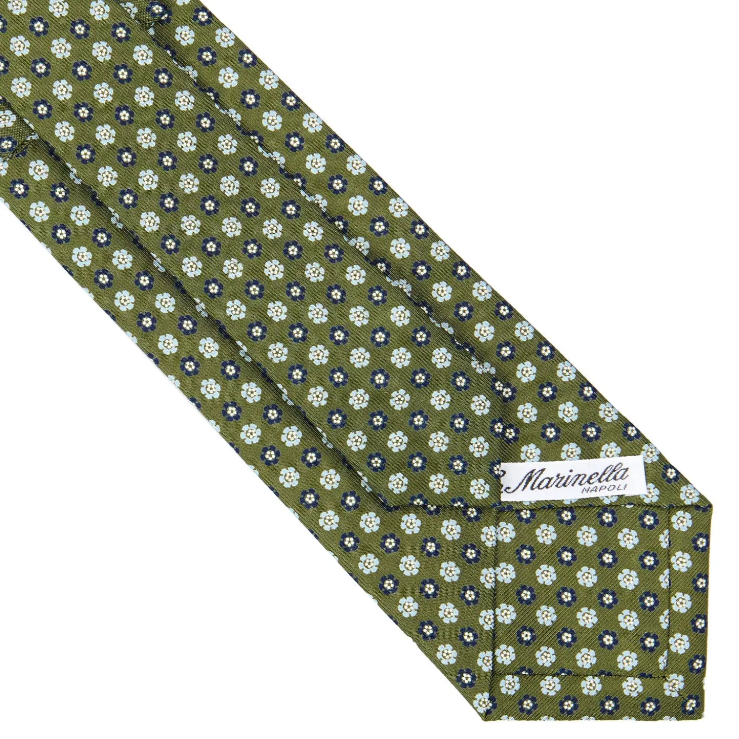 CRAVATTA SARTORIALE CLASSICA IN SETA VERDE OLIVA Microfantasia fiore