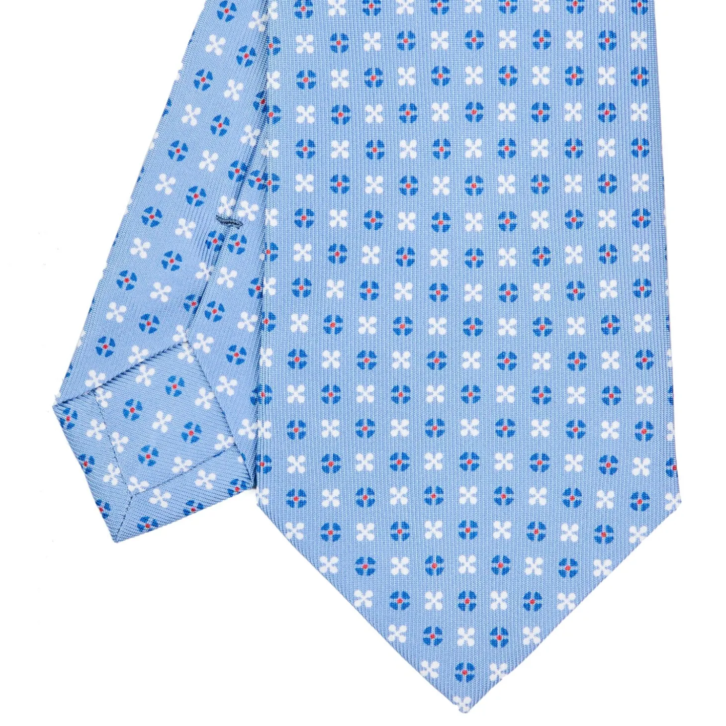 CRAVATTA SARTORIALE CLASSICA IN SETA AZZURRA Microfantasia fiore