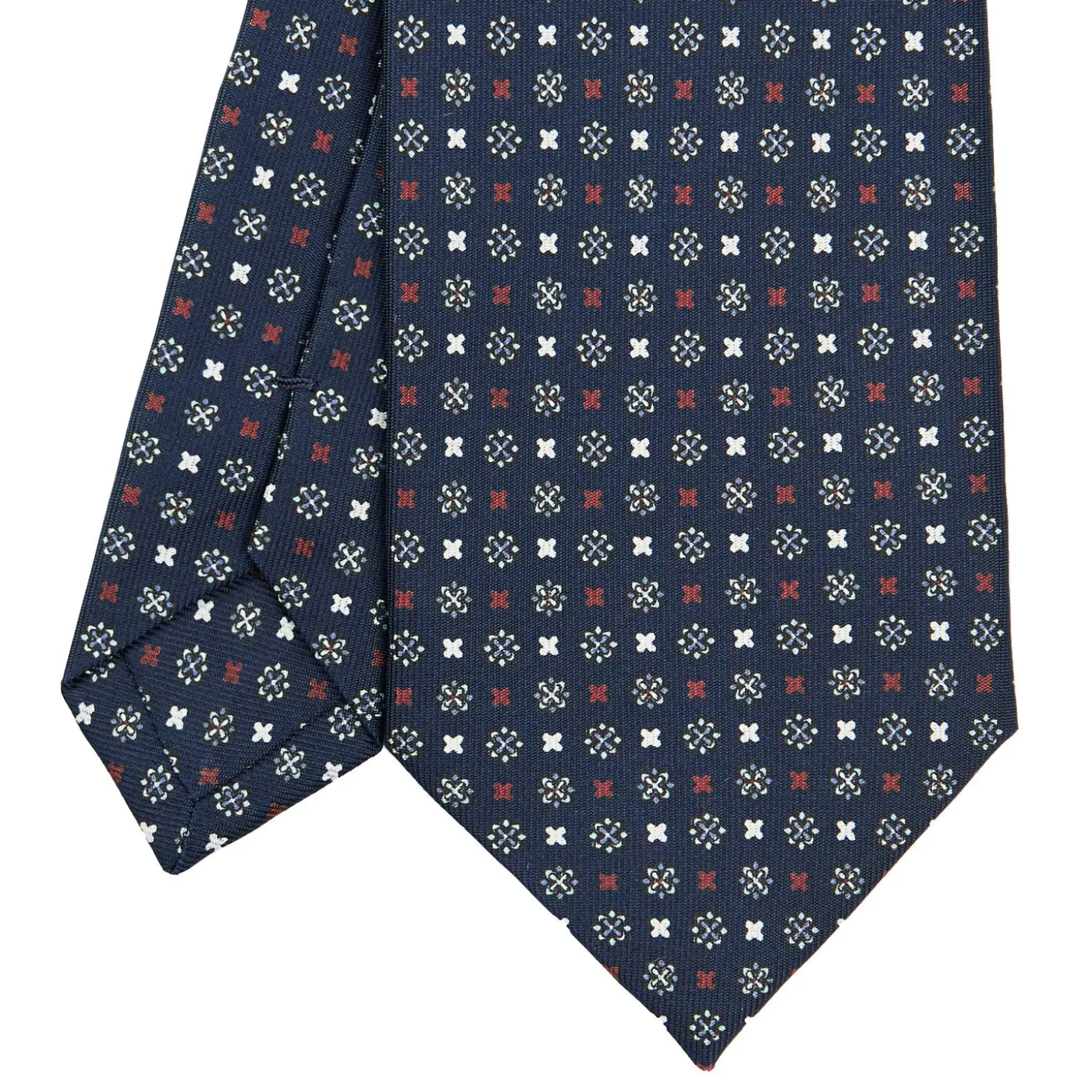 CRAVATTA SARTORIALE CLASSICA IN SETA BLU SCURO Microfantasia fiore