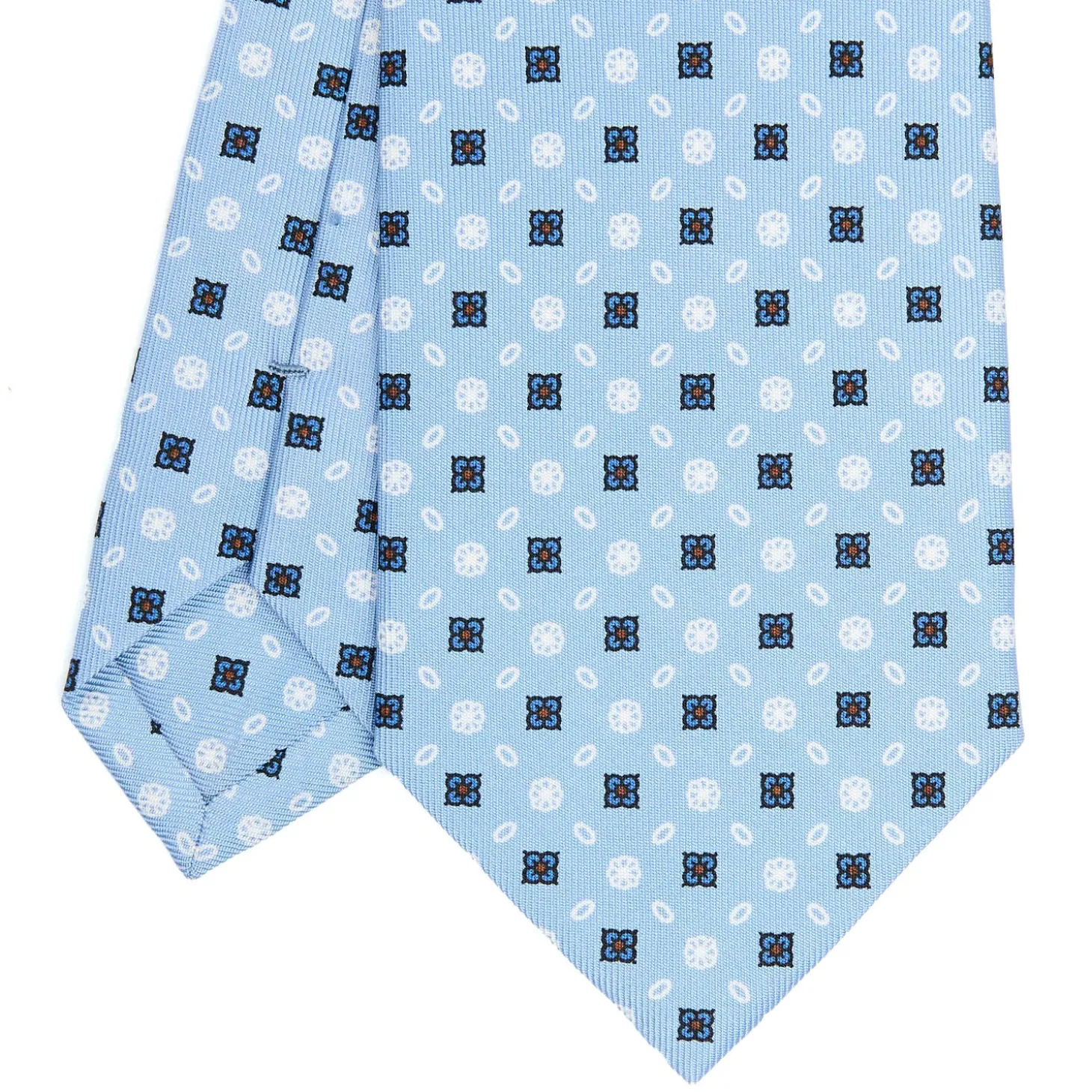 CRAVATTA SARTORIALE CLASSICA IN SETA AZZURRA Microfantasia fiore
