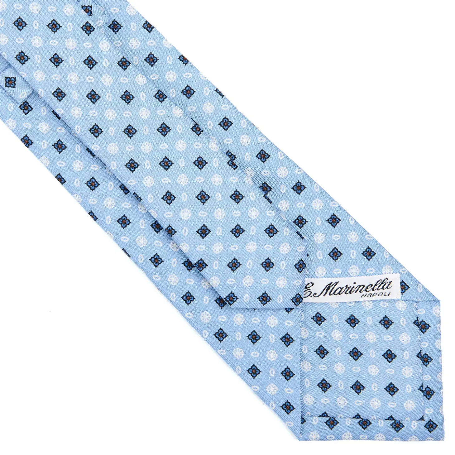 CRAVATTA SARTORIALE CLASSICA IN SETA AZZURRA Microfantasia fiore
