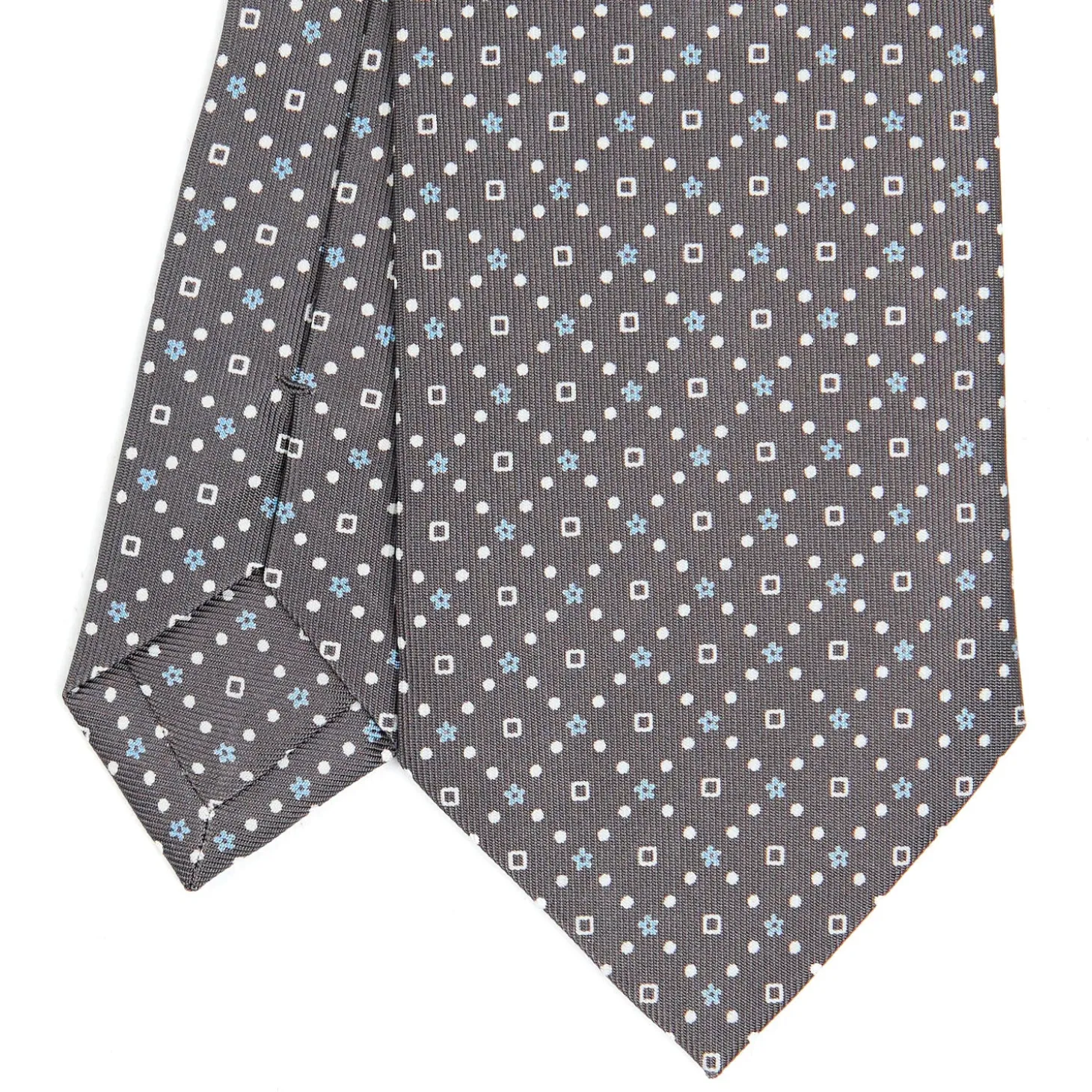 CRAVATTA SARTORIALE CLASSICA IN SETA GRIGIO CHIARO Microfantasia fiore