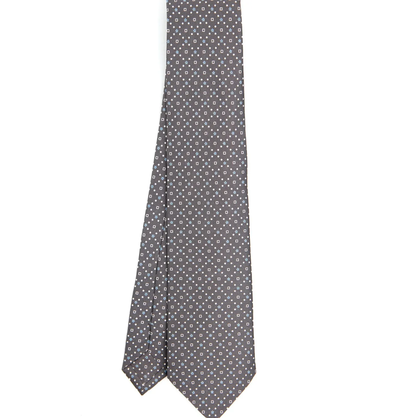 CRAVATTA SARTORIALE CLASSICA IN SETA GRIGIO CHIARO Microfantasia fiore