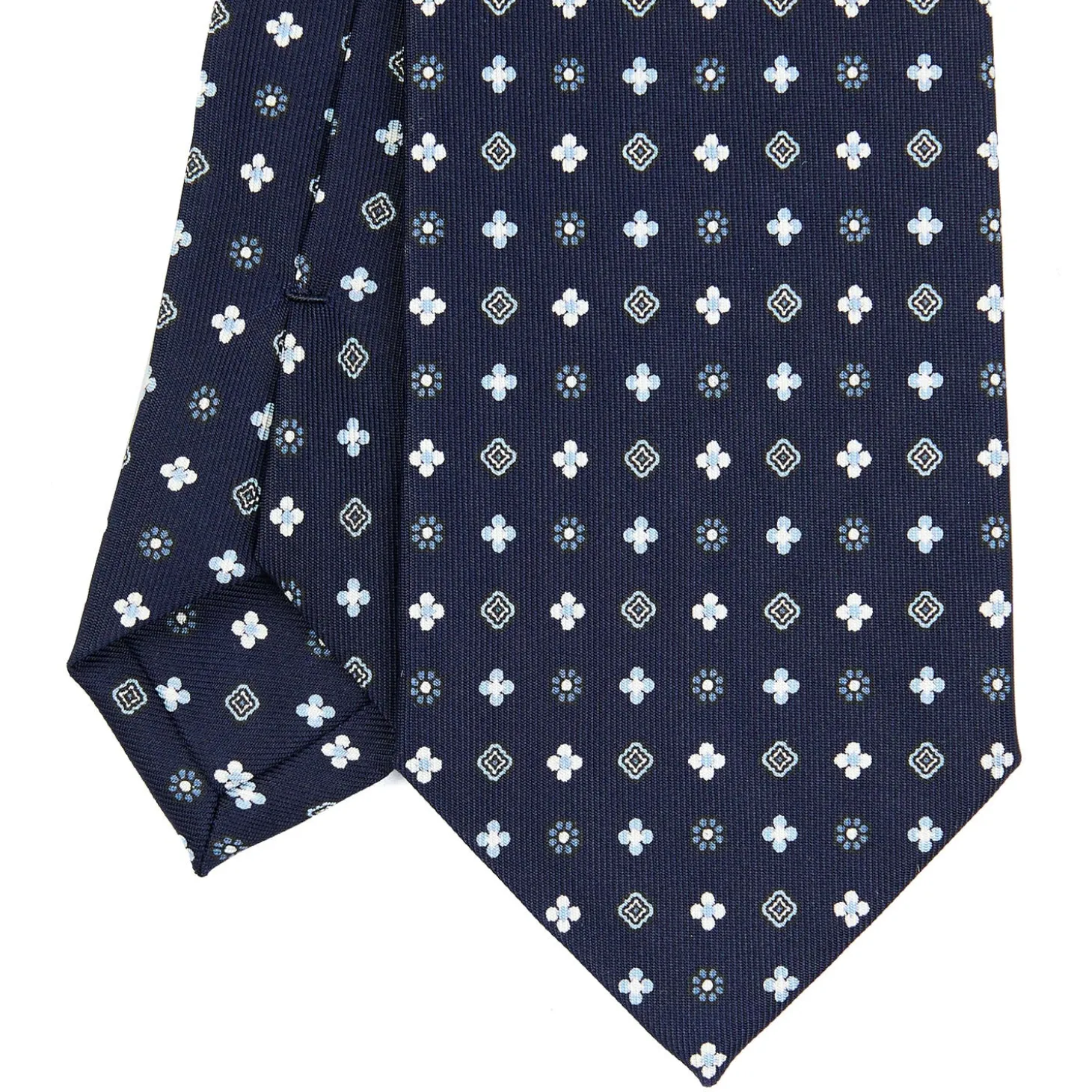CRAVATTA SARTORIALE CLASSICA IN SETA BLU SCURO Microfantasia fiore