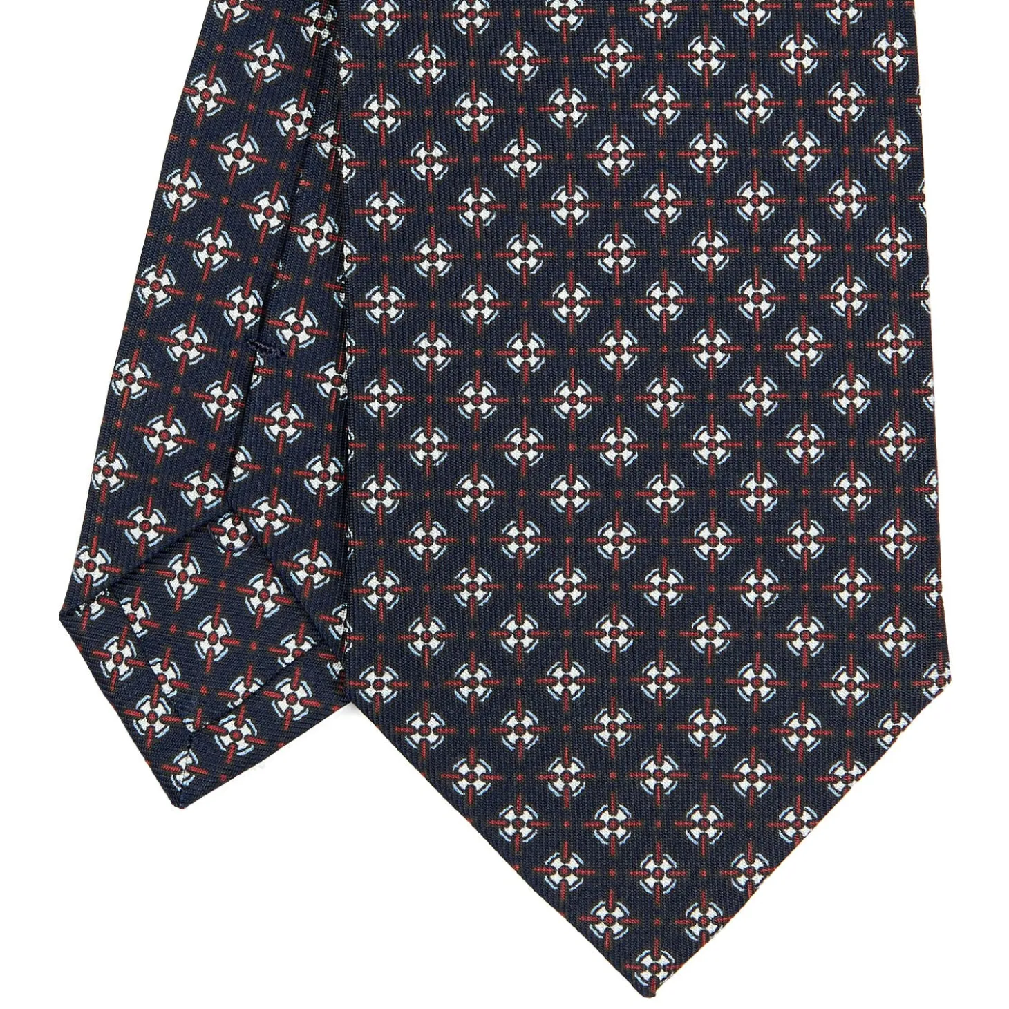 CRAVATTA SARTORIALE CLASSICA IN SETA BLU SCURO Microfantasia fiore