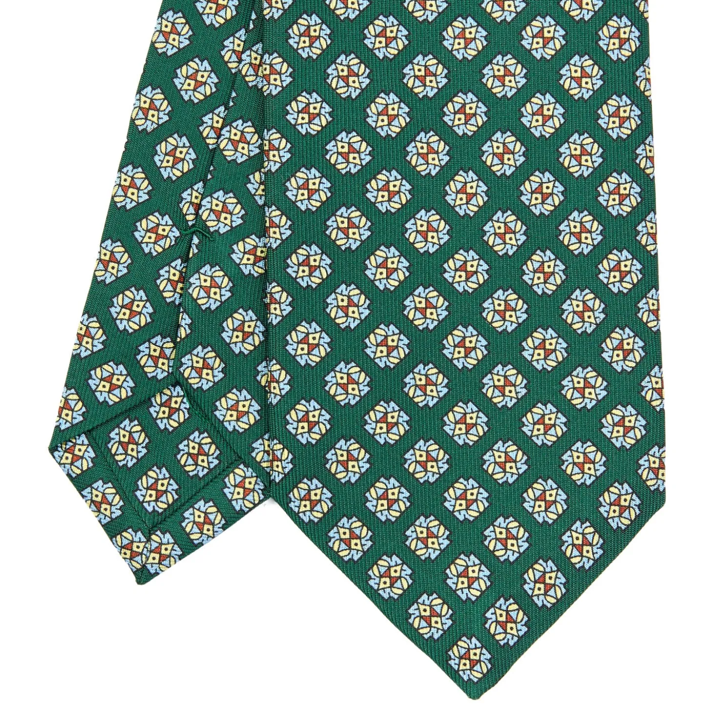CRAVATTA SARTORIALE CLASSICA IN SETA VERDE SCURO Microfantasia fiore