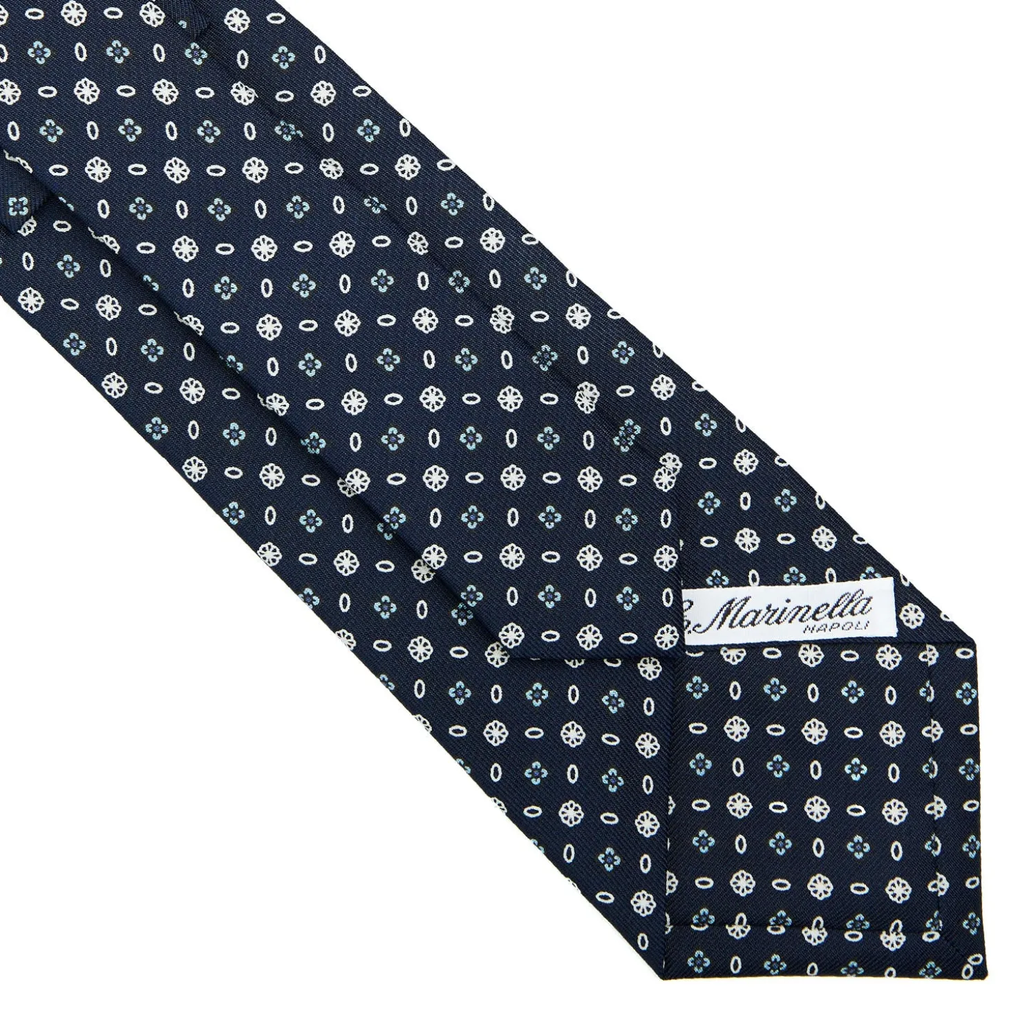 CRAVATTA SARTORIALE CLASSICA IN SETA BLU SCURO Microfantasia fiore