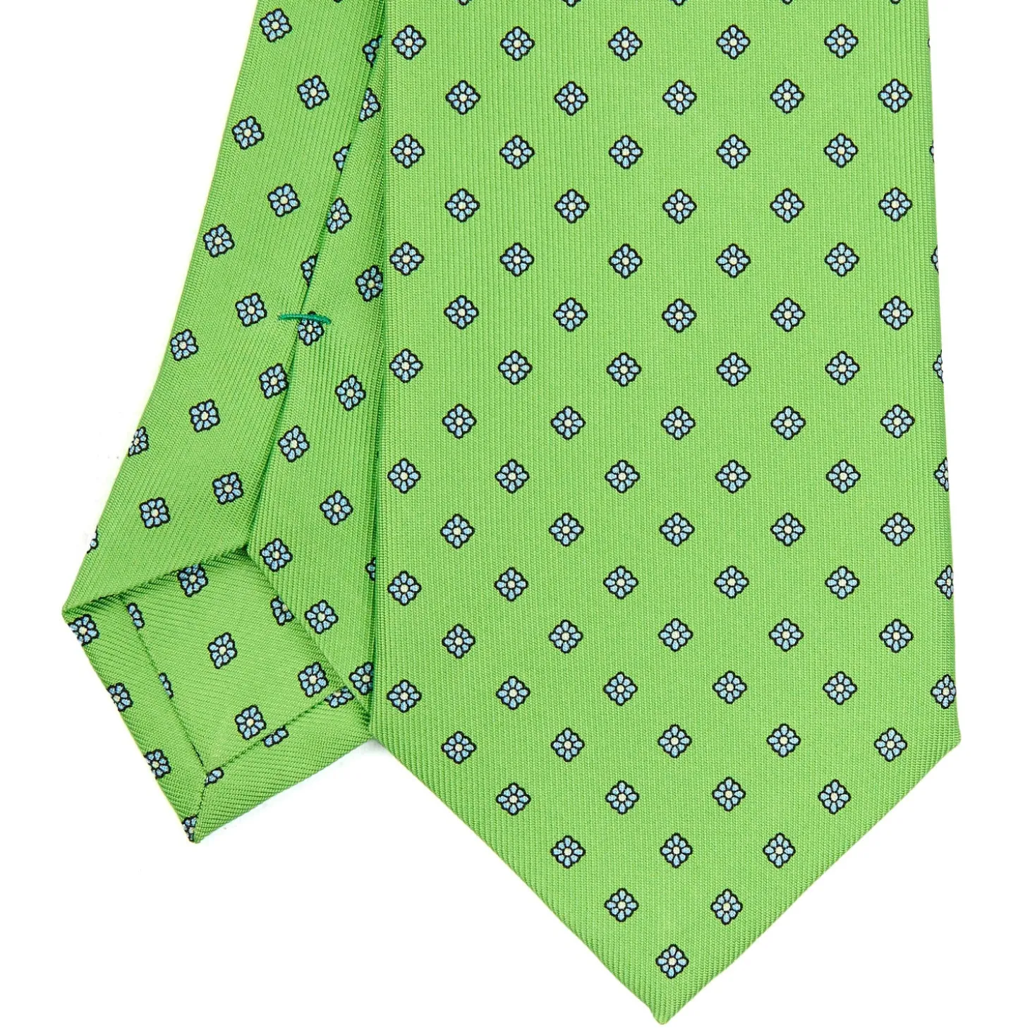 CRAVATTA SARTORIALE CLASSICA IN SETA VERDE CHIARO Microfantasia fiore