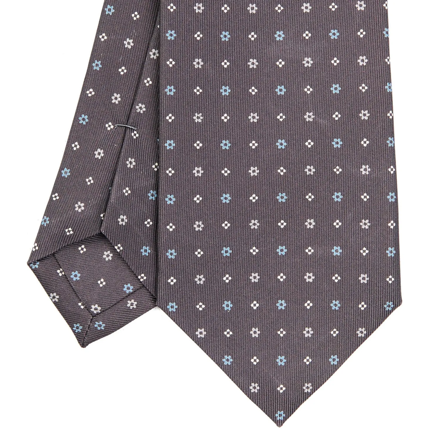 CRAVATTA SARTORIALE CLASSICA IN SETA GRIGIO SCURO Microfantasia fiore