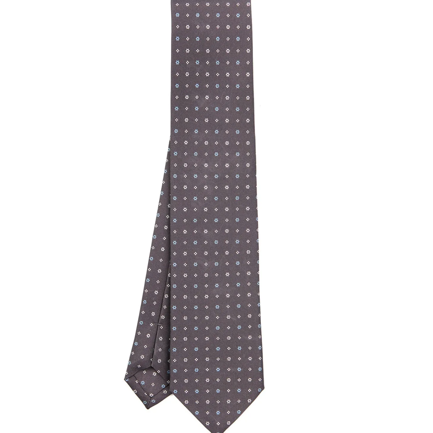 CRAVATTA SARTORIALE CLASSICA IN SETA GRIGIO SCURO Microfantasia fiore