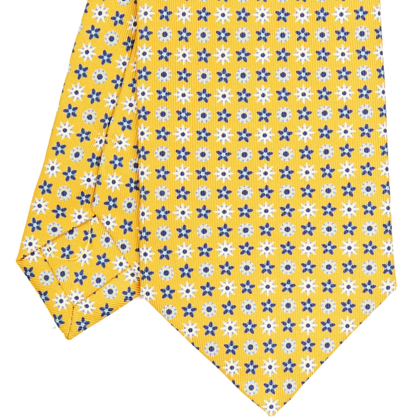 CRAVATTA SARTORIALE CLASSICA IN SETA GIALLA Microfantasia fiore
